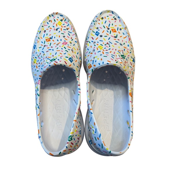 Sperry Authentic Original Float Boat Shoes White Multi Sprinkle Print Mens 9 - Picture 2 of 16